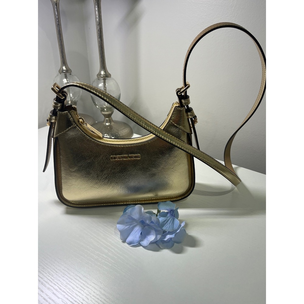 NEW Michael Kors Jet Set Small Pouchette Crossbody Bag Metallic Gold 35S2G7ZC5M - Picture 1 of 10